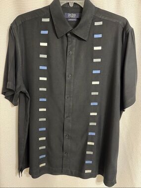 Nat Nast silk Luxury Originals black button down short sleeve shirt. Size XL